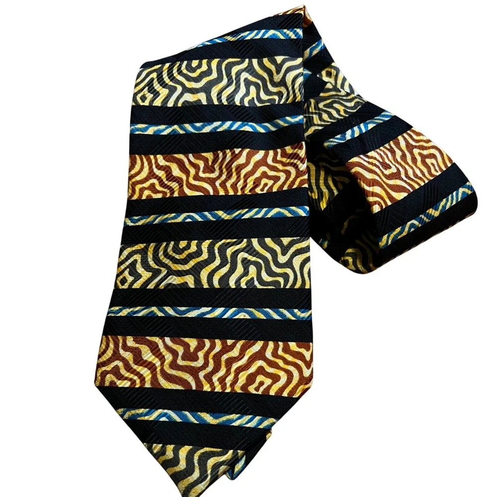 Muhammad Ali‎ Signature Collection Tie Black Gold Silk Excellent Wearable Art